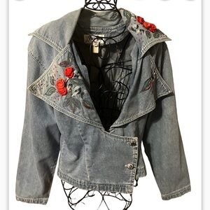 Vtg Pam Bee Collection Denim Heart Cropped 80s / 90s Y2K Sz M Jean Jacket